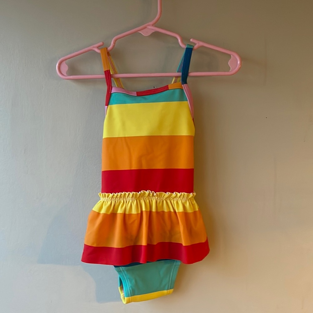 NWOT Hanna Andersson Color Block Rainbow Striped One Piece Swimsuit 12-18 Months